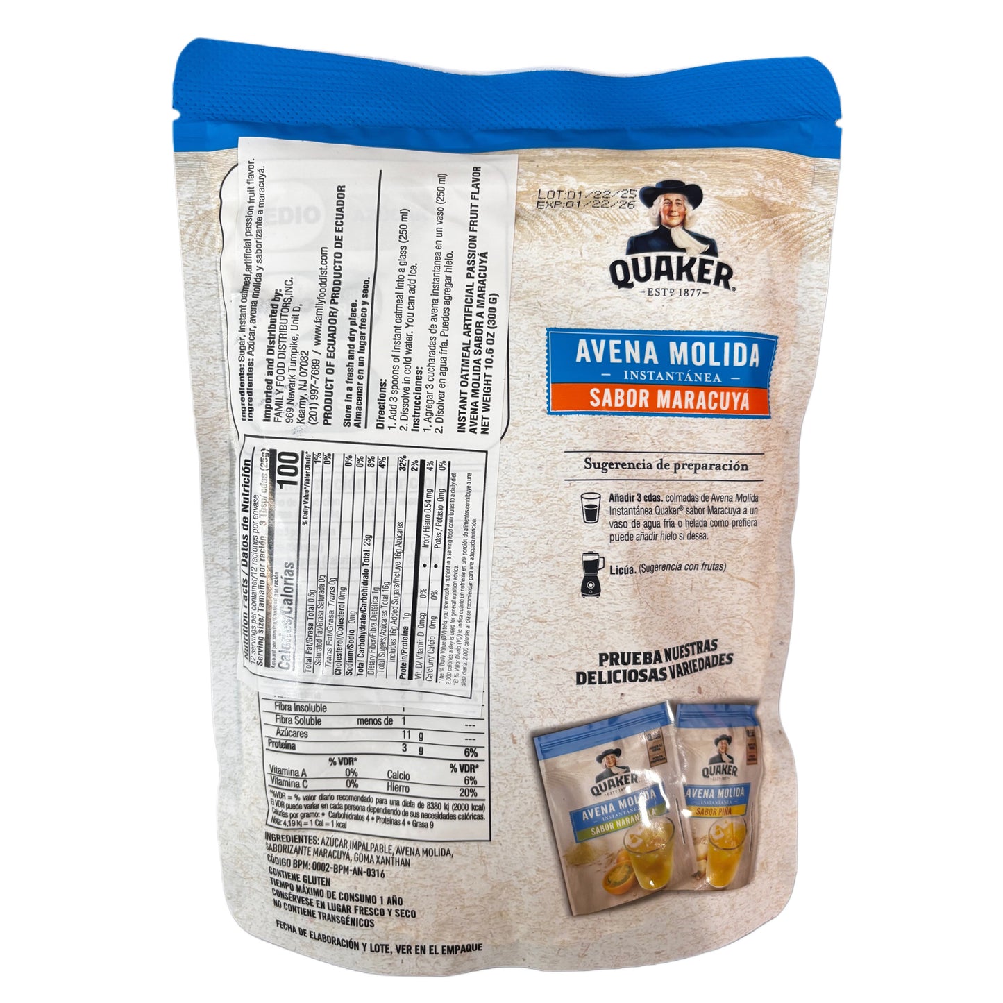 Quaker Avena Molida Sabor Maracuya/ Instant Oatmeal Passion Fruit Flavor- 10.6 oz (300 g)