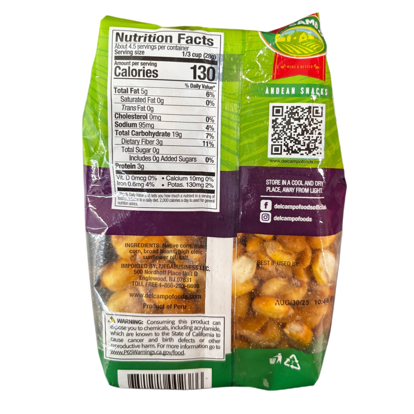 Del Campo Andean Mix/ Crunchy native corn, giant corn, broad beans mix- 4.59 oz (130 g)